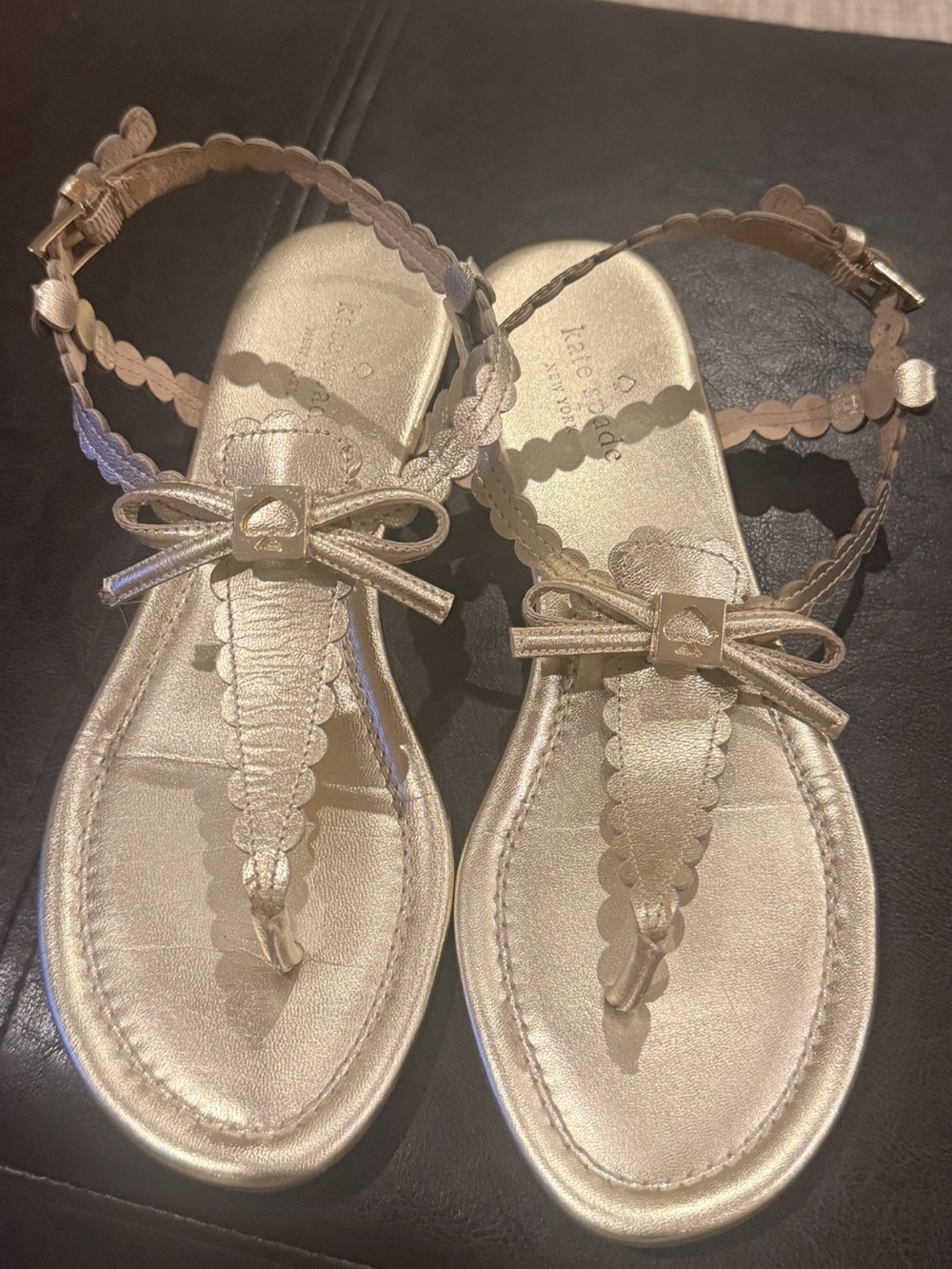 kate spade Metallic Gold Scalloped Bow Sandals